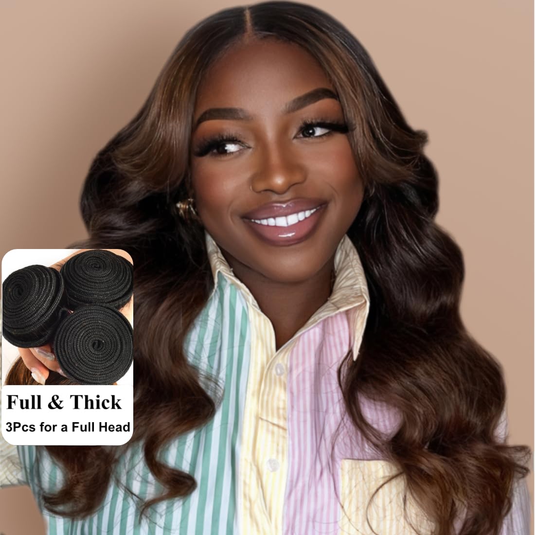 Body Wave Chestnut Brown Ombre 3 Bundles For Black Women