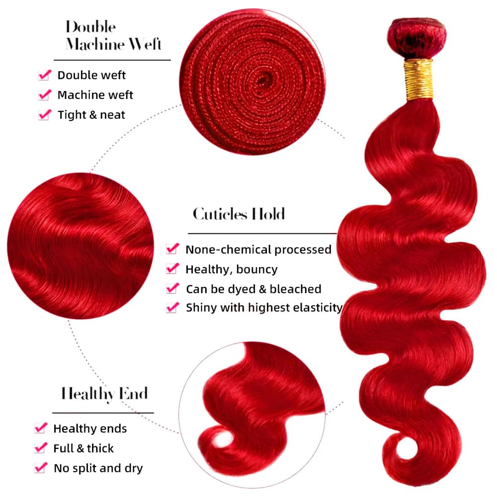 Body Wave Wine Red 3 Bundles For Black Women