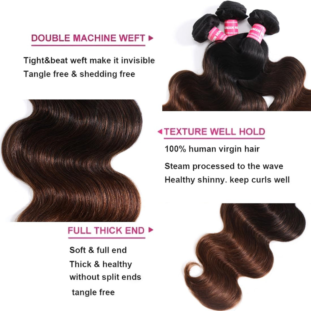 Body Wave Chestnut Brown Ombre 3 Bundles For Black Women