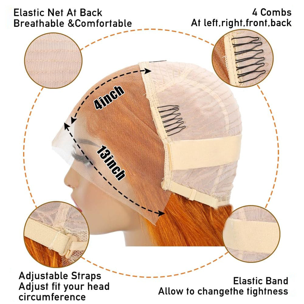 ginger bob wig human hair 13x4 HD Lace Front Wigs orange glueless wigs for women Straight Short Bob Lace Front Wigs Pre Plucked with Baby Hair