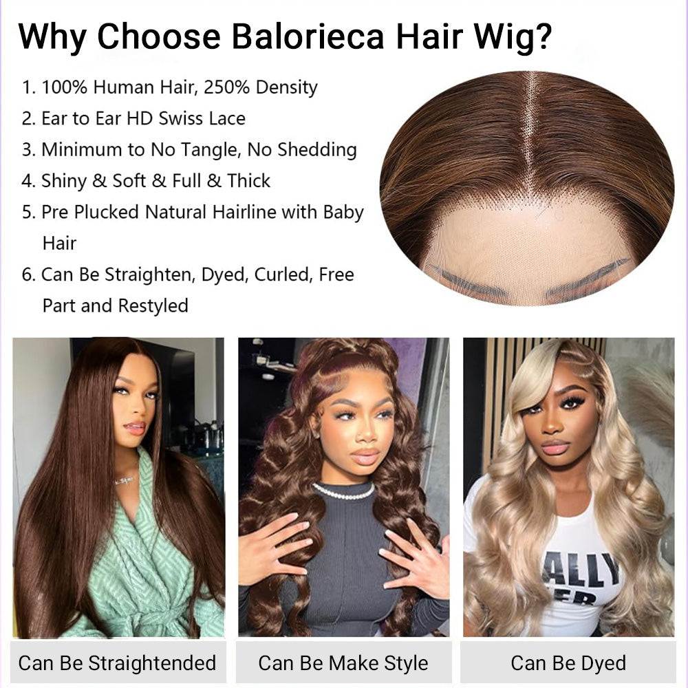 Chocolate Brown Body Wave Human Hair Wig 13x6 HD Lace Front Wig For Black Woman