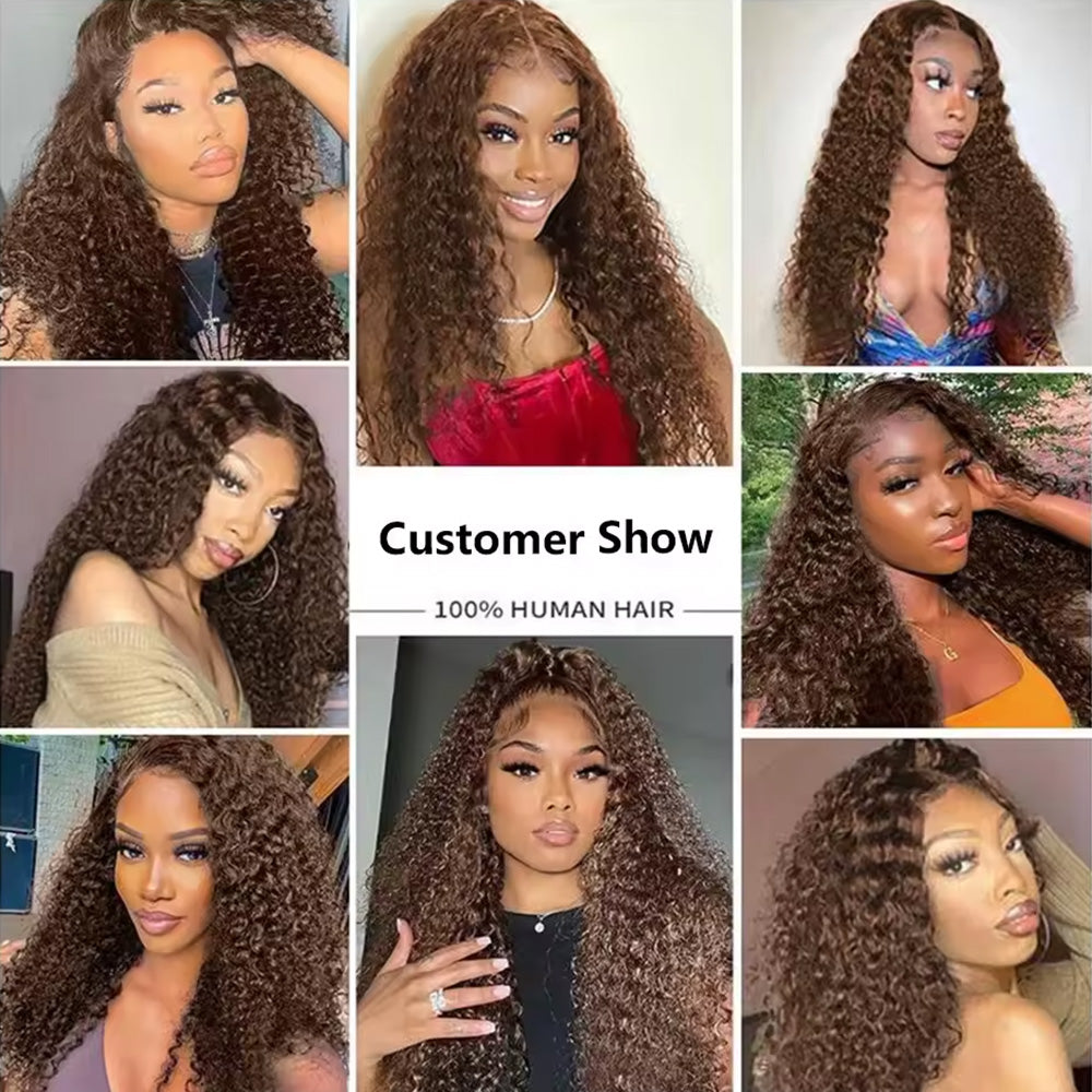 Ombre Brown Lace Front Wigs Human Hair Pre Plucked Curly Wave Brazilian Virgin Hair 13X4 HD Transparent Lace Frontal Wigs with Baby Hair