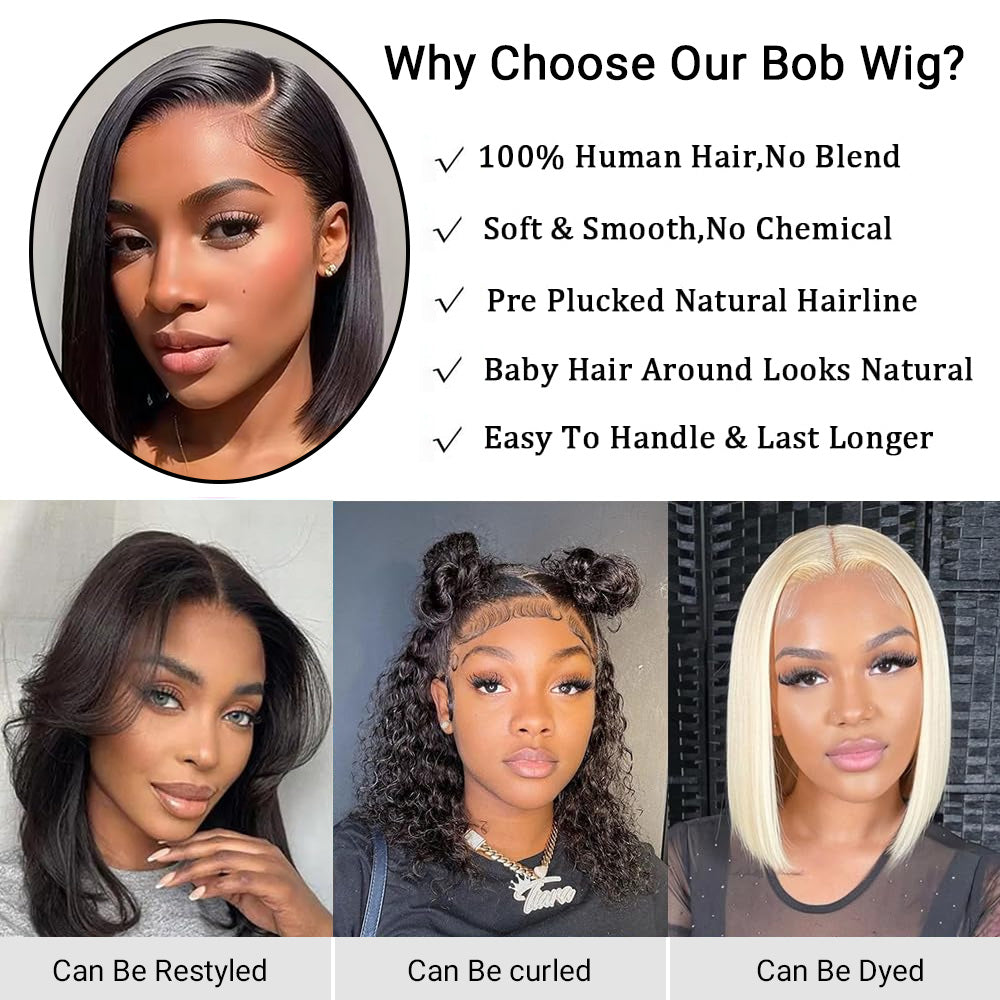 Real Wear and Go Glueless Bob Wigs 5x5 HD lace Short Straight Lace Front Wigs Human Hair