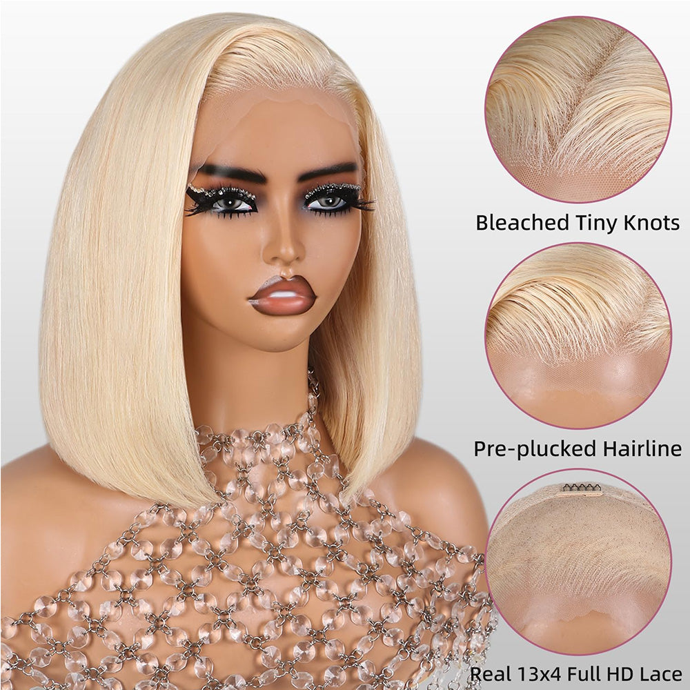 613 Blonde Short Bob Wig Human Hair 13X4 Lace Front Wigs with Baby Hair for Black Women Pre Plucked Straight Brazilian Virgin Hair Lace Frontal Wig