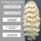 613 Blonde Human Hair Wigs 13X6 HD Transparent Lace Front Body Wave Wigs with Baby Hair for Black Women Pre Plucked Brazilian Virgin Hair Wig
