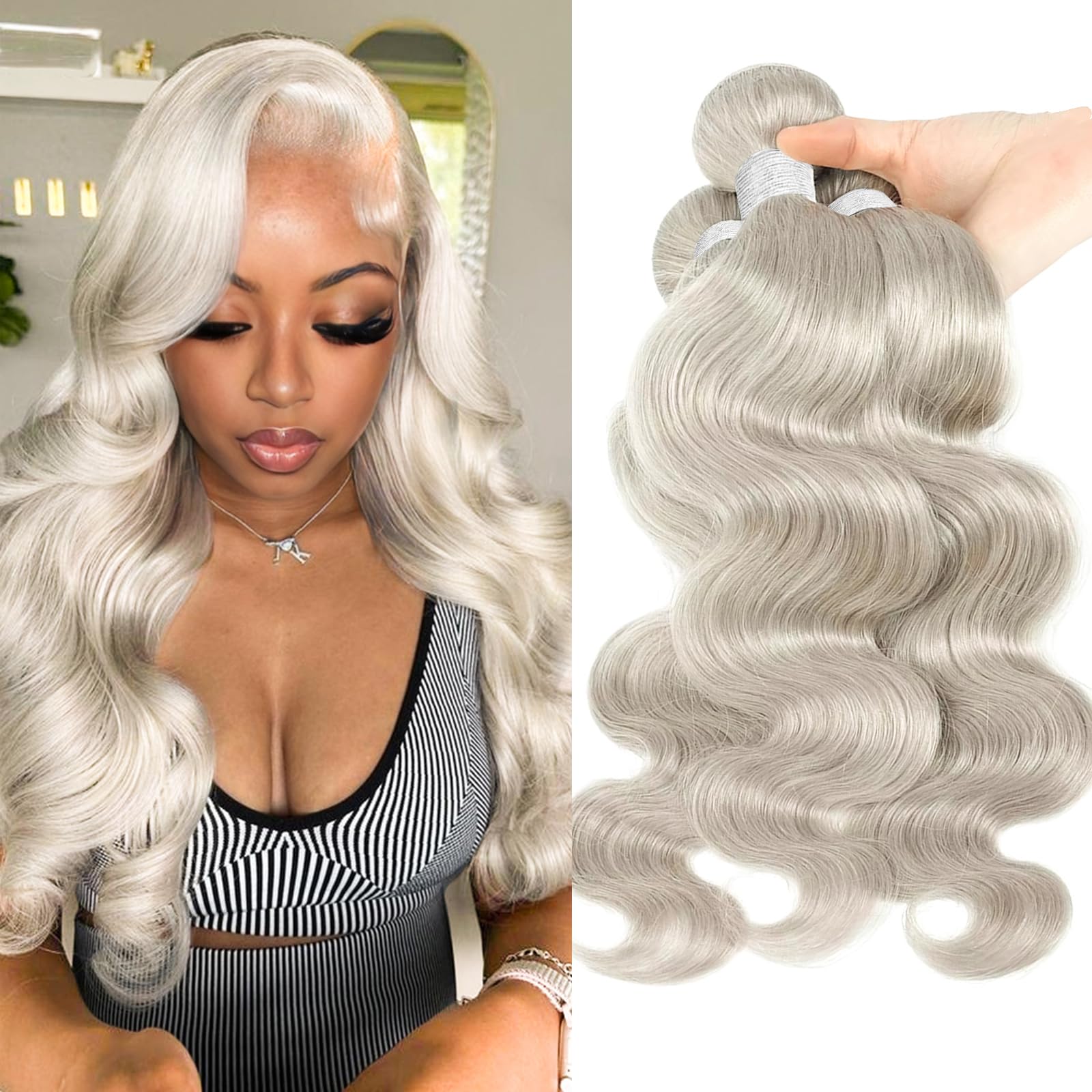 Body Wave Platinum Silver 3 Bundles For Black Women