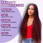 Deep Wave 99J Red Burgundy 3 Human Braiding Hair For Black Women