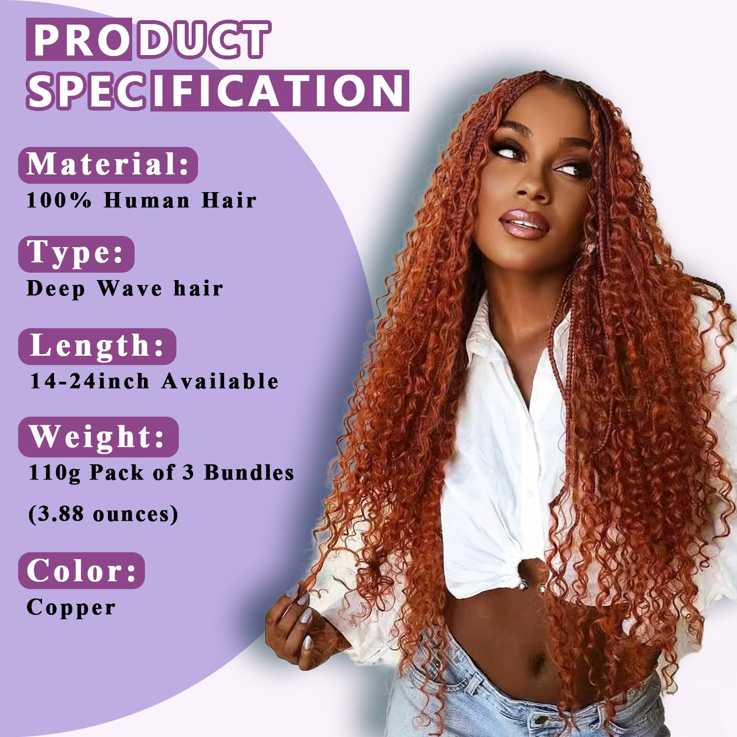 Deep Wave Copper 3 Human Braiding Hair  For Black Women