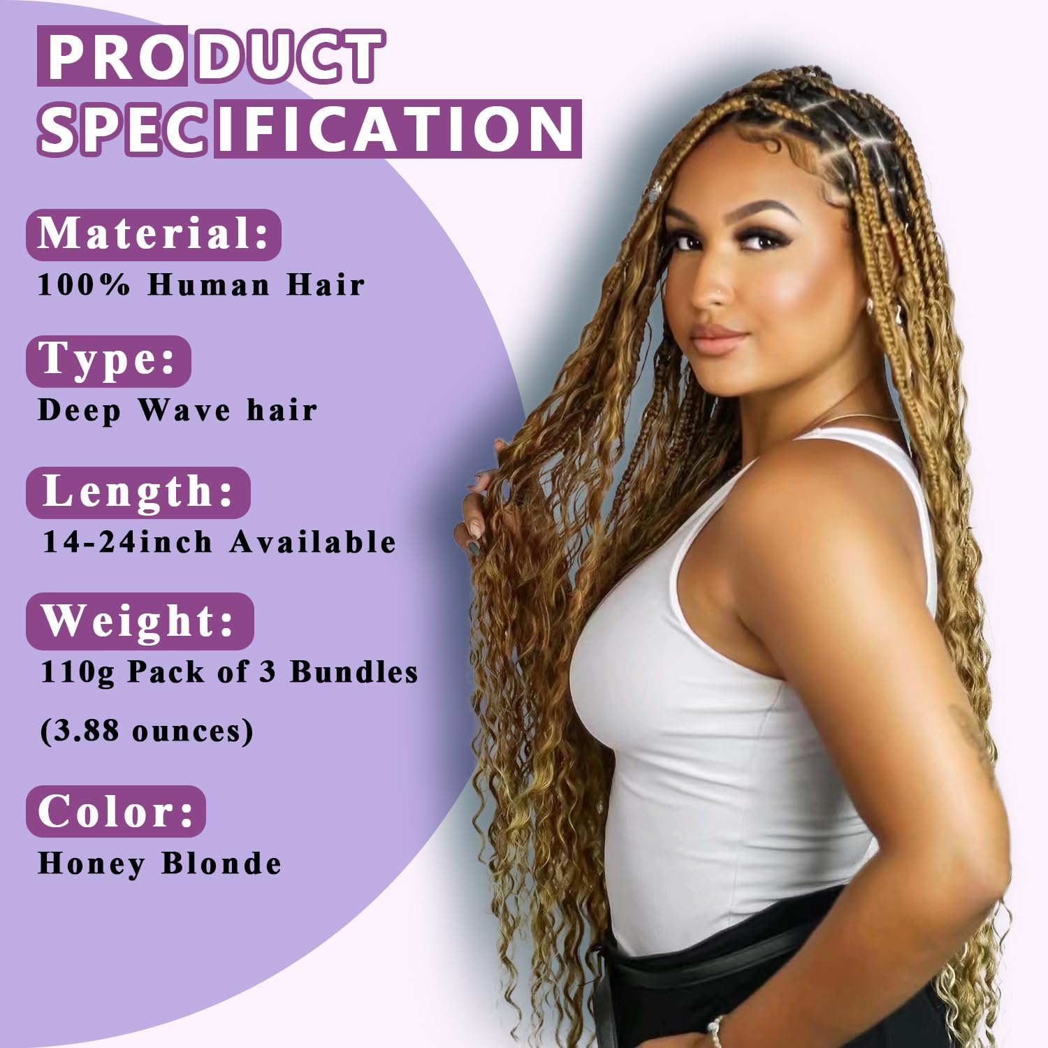 Deep Wave Honey Blonde 3 Human Braiding Hair  For Black Women