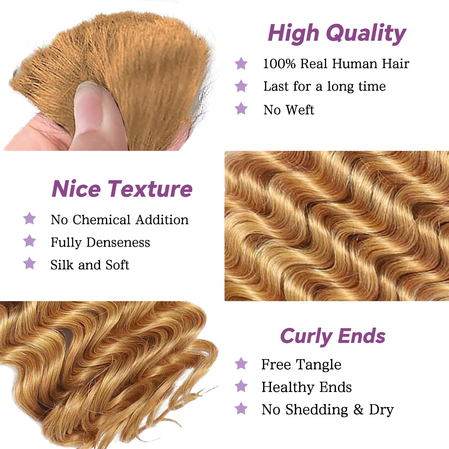 Deep Wave Honey Blonde 3 Human Braiding Hair  For Black Women