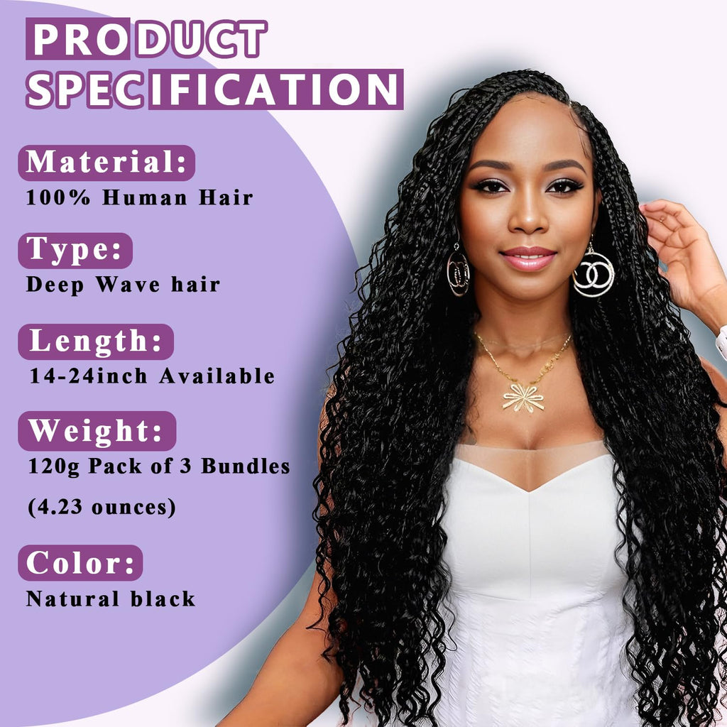 Deep Wave Natural Color 3 Human Braiding Hair  For Black Women