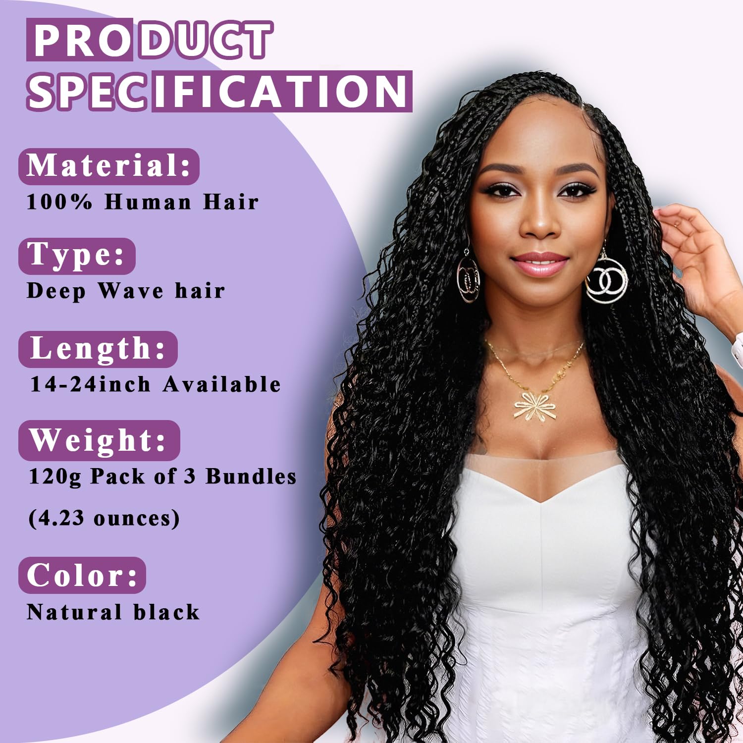 Deep Wave Natural Color 3 Human Braiding Hair  For Black Women