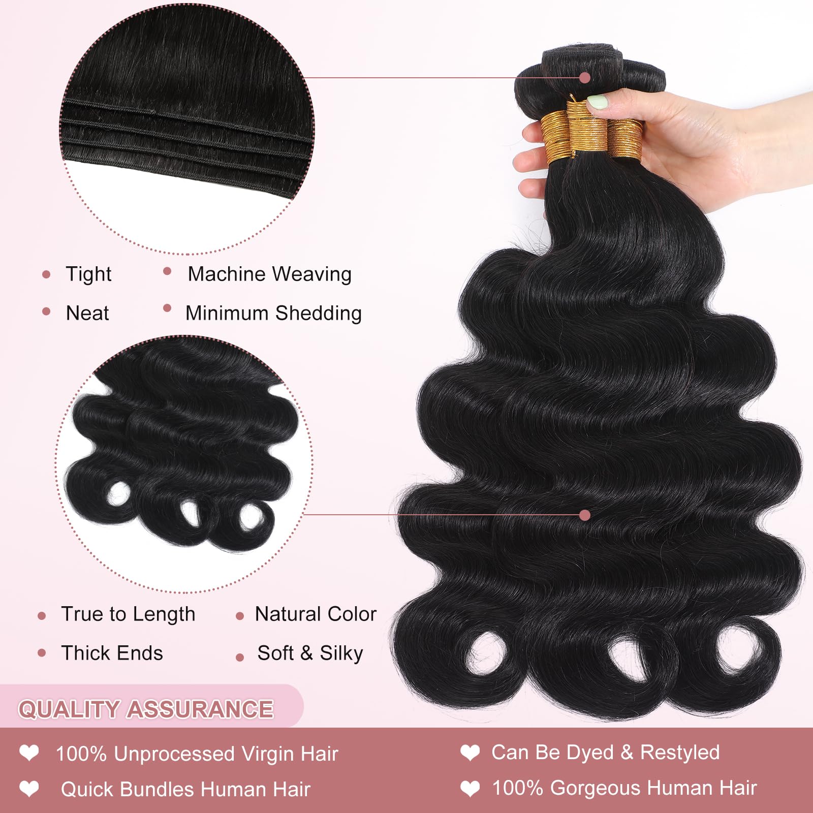 Body Wave Natural Color 3 Bundles For Black Women