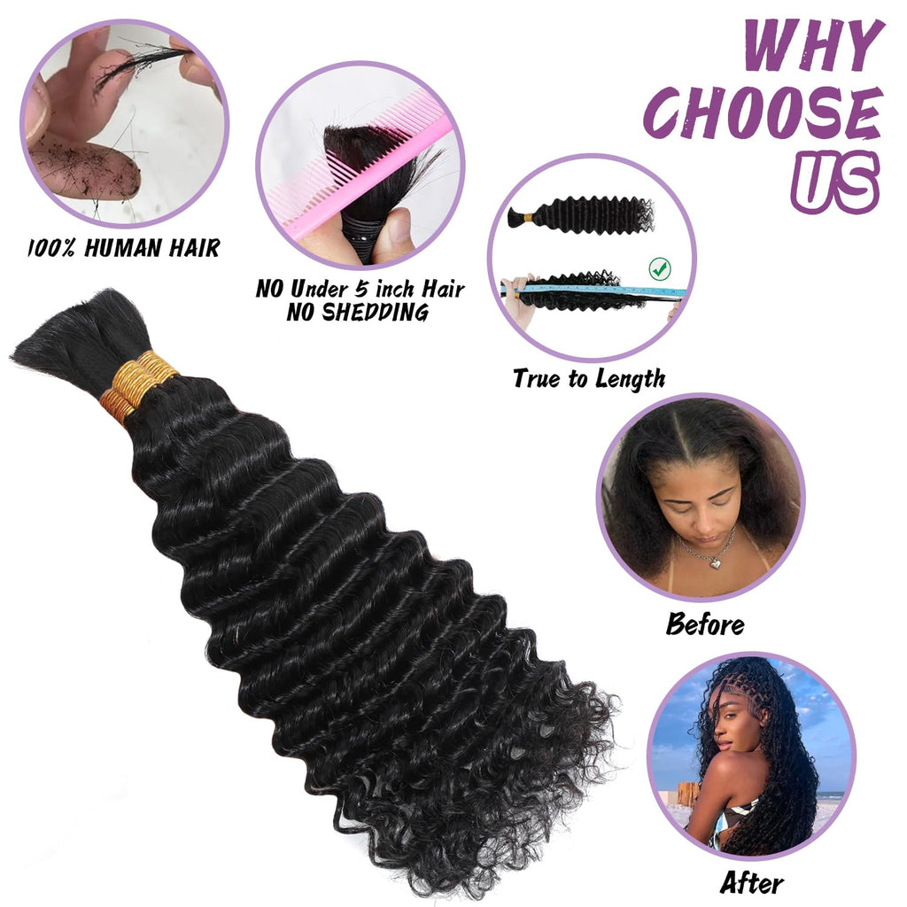 Deep Wave Chocolate Brown 3 Human Braiding Hair  For Black Women