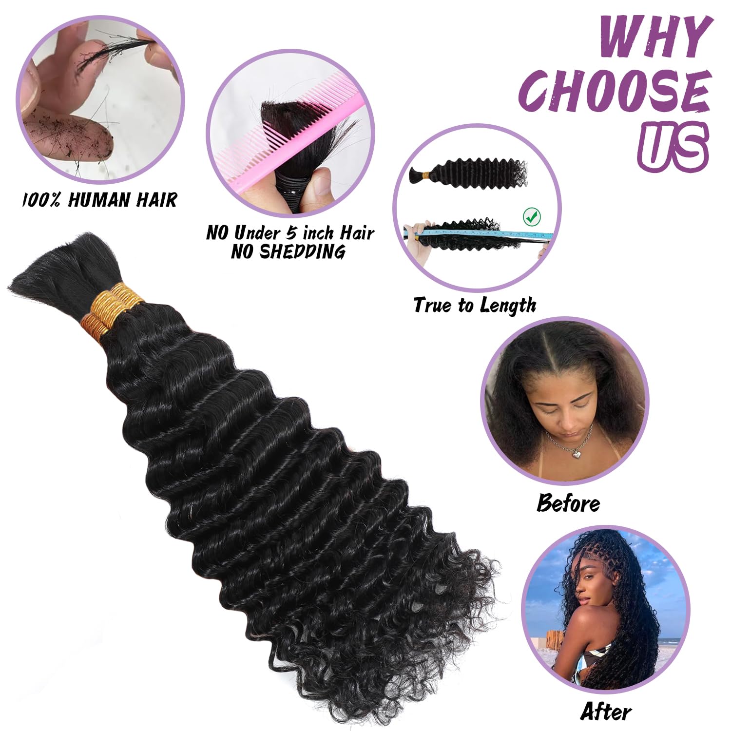 Deep Wave Honey Blonde 3 Human Braiding Hair  For Black Women