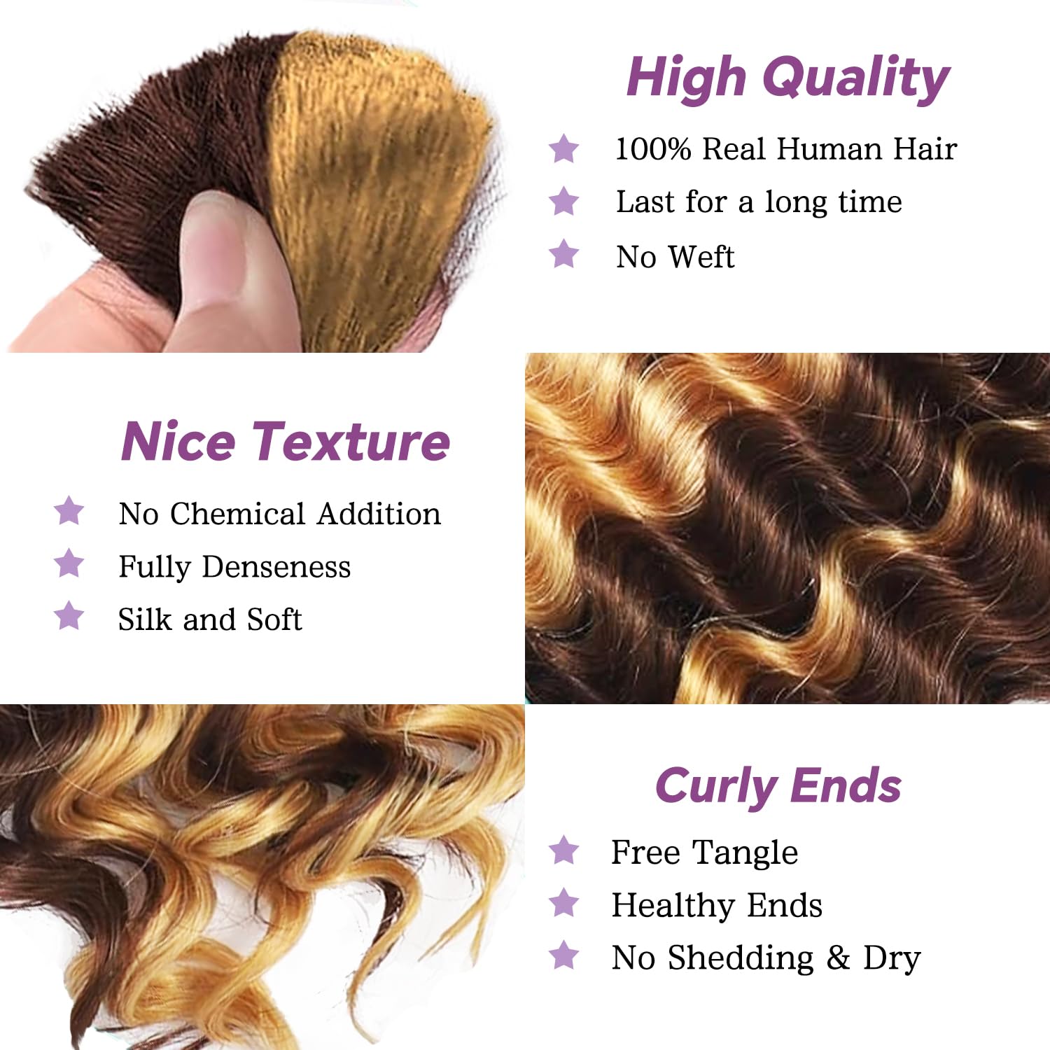 Deep Wave Highlight Ombre Balayage 3 Human Braiding Hair For Black Women