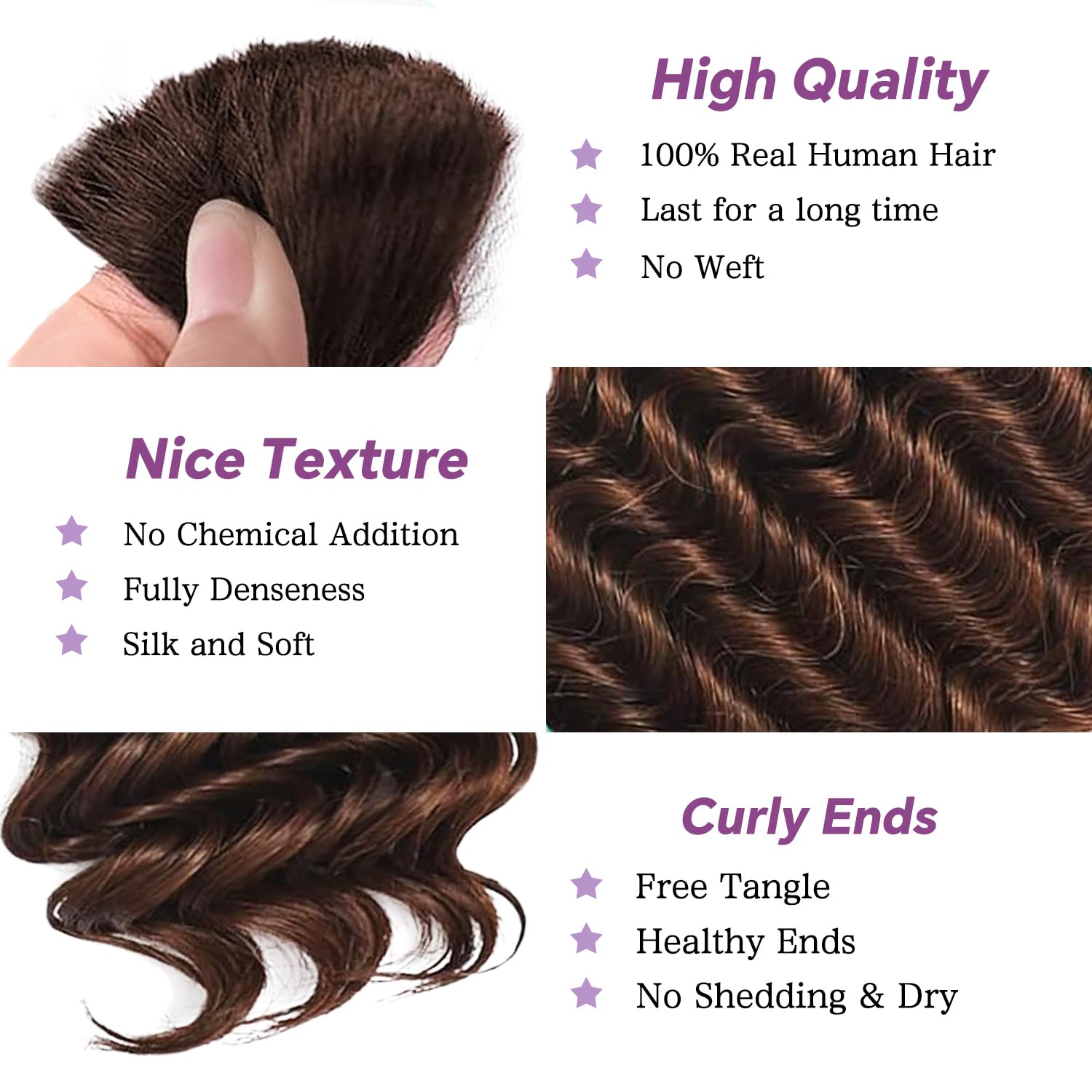 Deep Wave Chocolate Brown 3 Human Braiding Hair  For Black Women