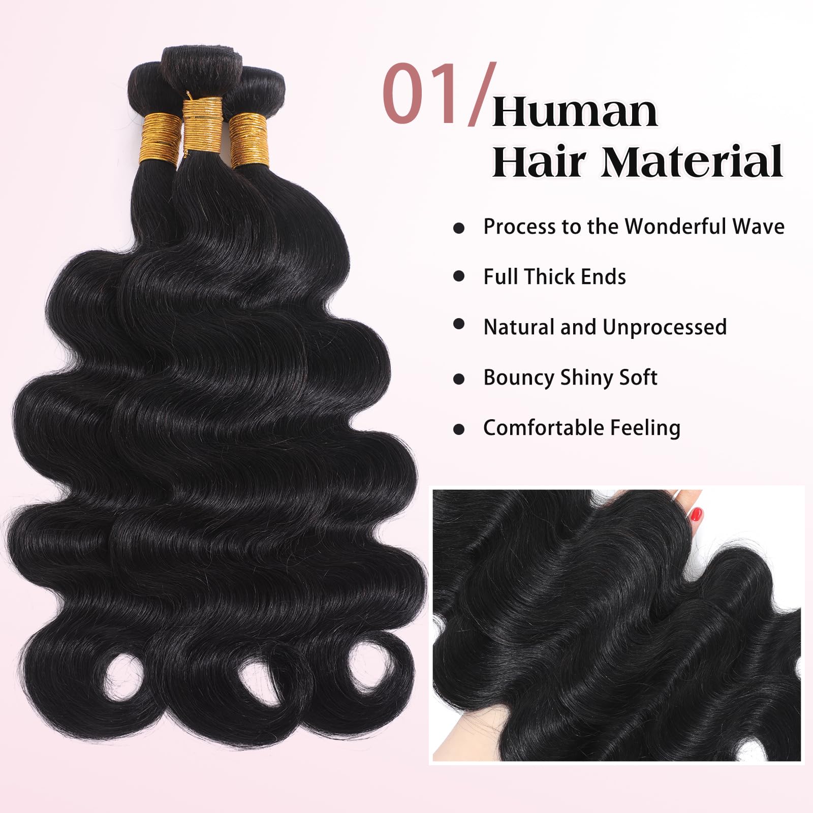 Body Wave Natural Color 3 Bundles For Black Women