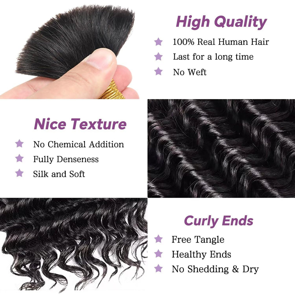 Deep Wave Natural Color 3 Human Braiding Hair  For Black Women