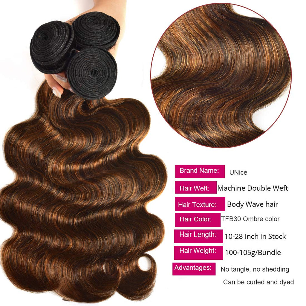 Body Wave Brown Highlight 3 Bundles For Black Women