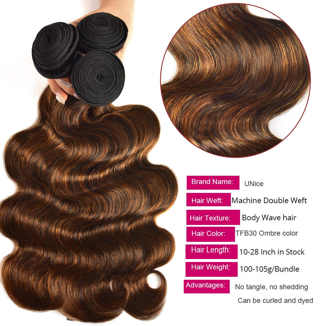 Body Wave Brown Highlight 3 Bundles For Black Women