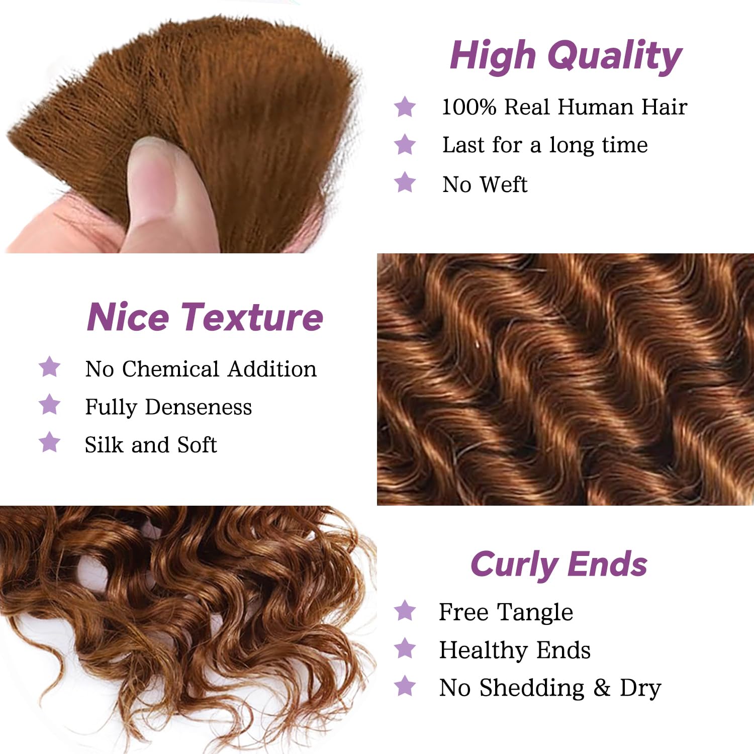 Deep Wave Auburn Ginger 3 Human Braiding Hair  For Black Women