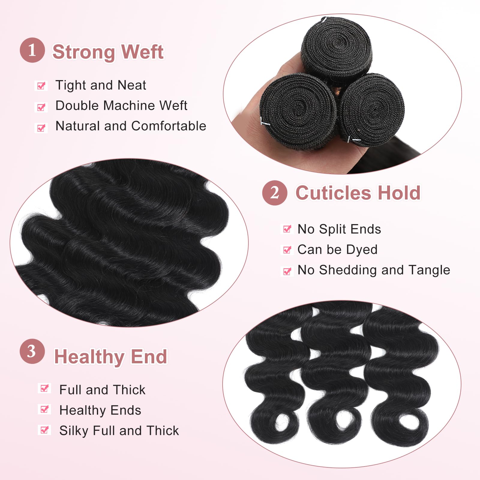 Body Wave Natural Color 3 Bundles For Black Women