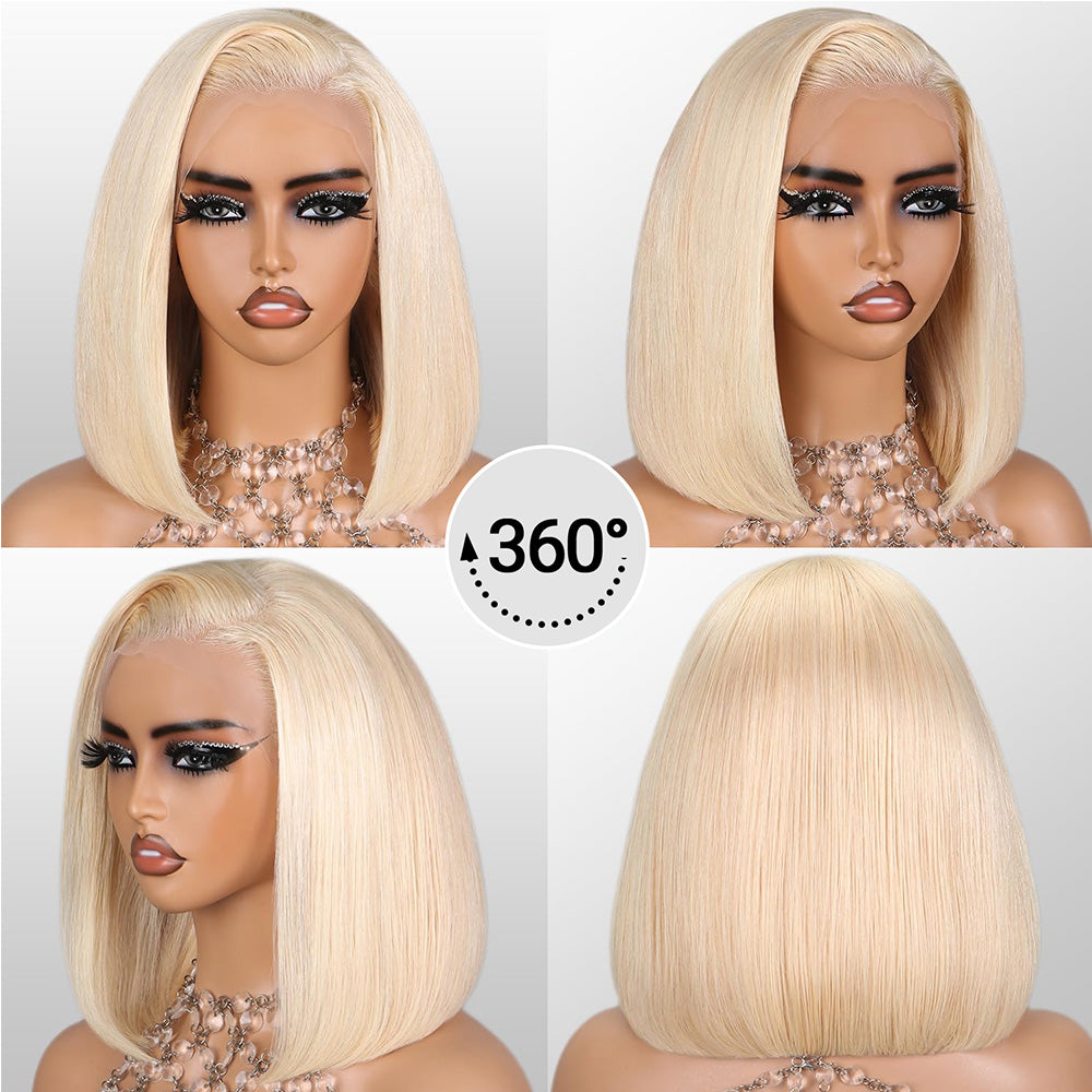 613 Blonde Short Bob Wig Human Hair 13X4 Lace Front Wigs with Baby Hair for Black Women Pre Plucked Straight Brazilian Virgin Hair Lace Frontal Wig