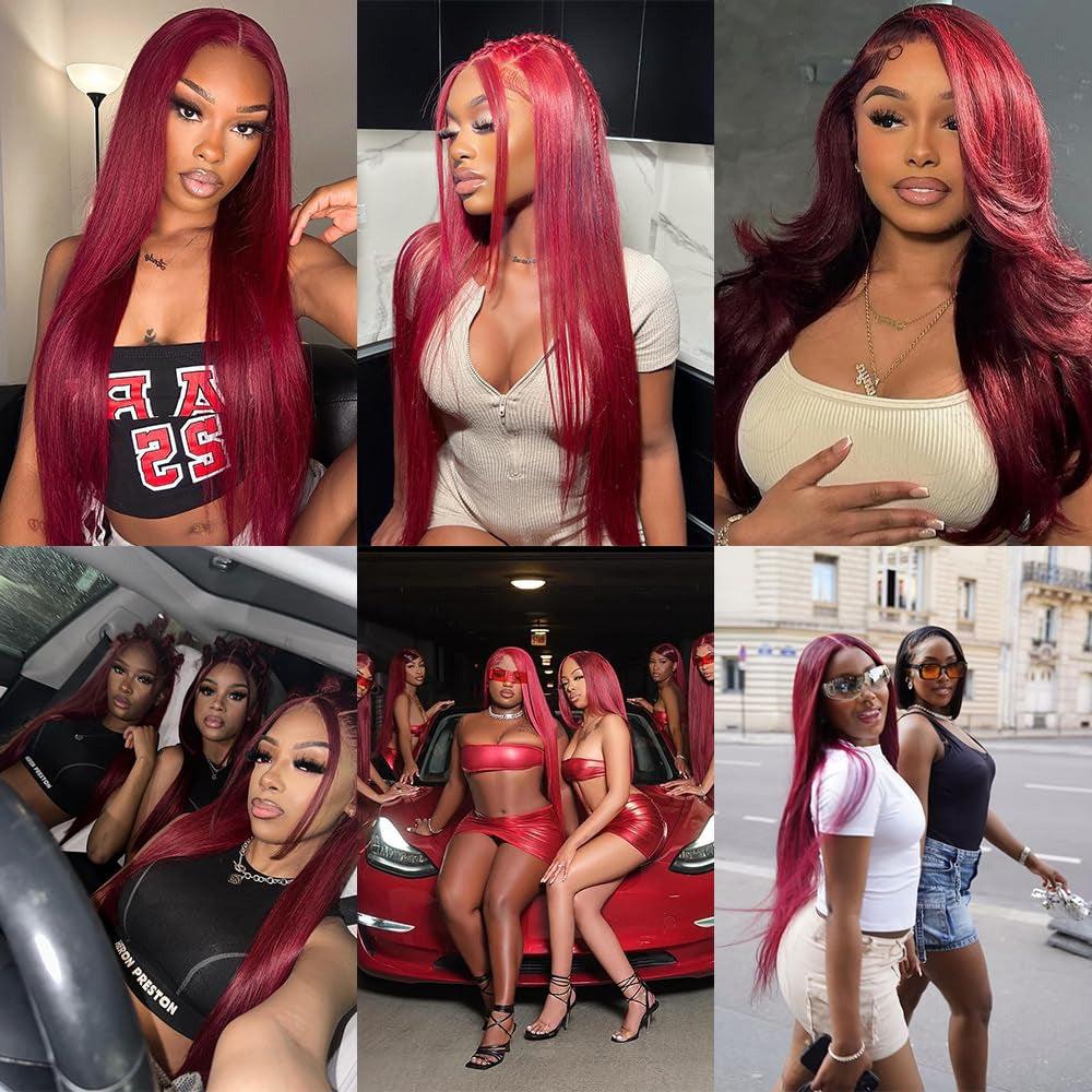 Burgundy 99J Lace Front Wigs Human Hair Pre Plucked Wine Red 13x4 Straight Lace Frontal Wig with Baby Hair for Black Women