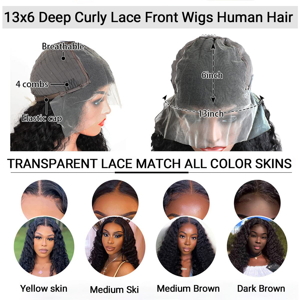 13x6 HD Lace Front Perücke tief gewellt Echthaar für schwarze Frauen 