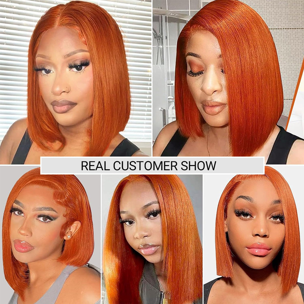 ginger bob wig human hair 13x4 HD Lace Front Wigs orange glueless wigs for women Straight Short Bob Lace Front Wigs Pre Plucked with Baby Hair