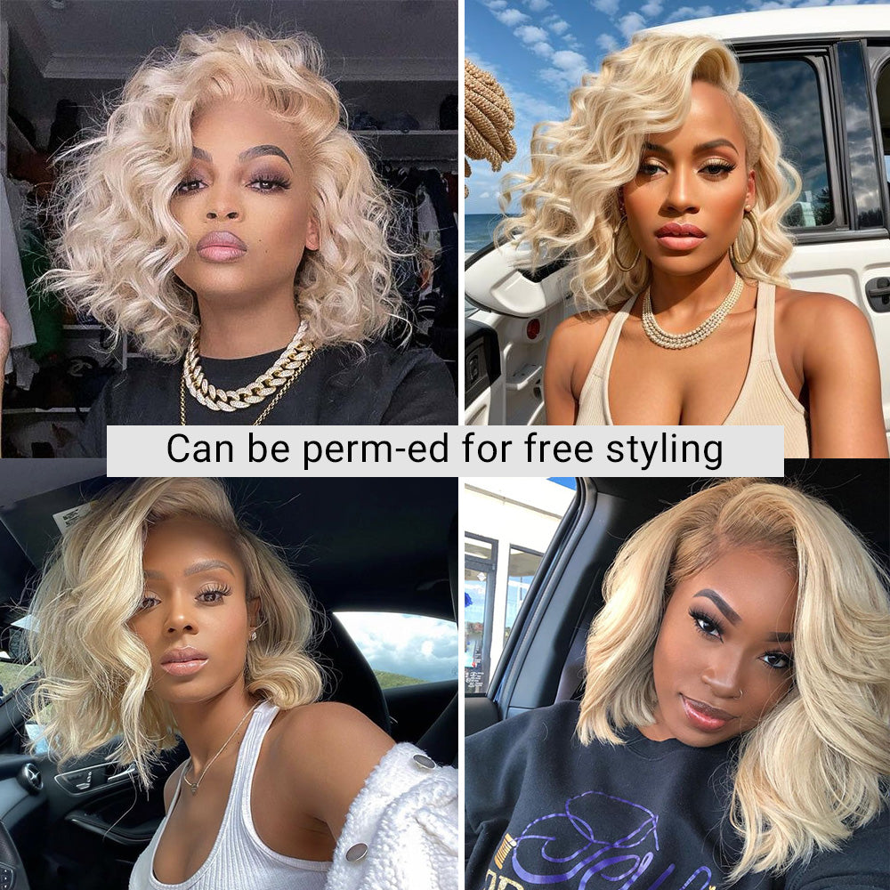 613 Blonde Short Bob Wig Human Hair 13X4 Lace Front Wigs with Baby Hair for Black Women Pre Plucked Straight Brazilian Virgin Hair Lace Frontal Wig