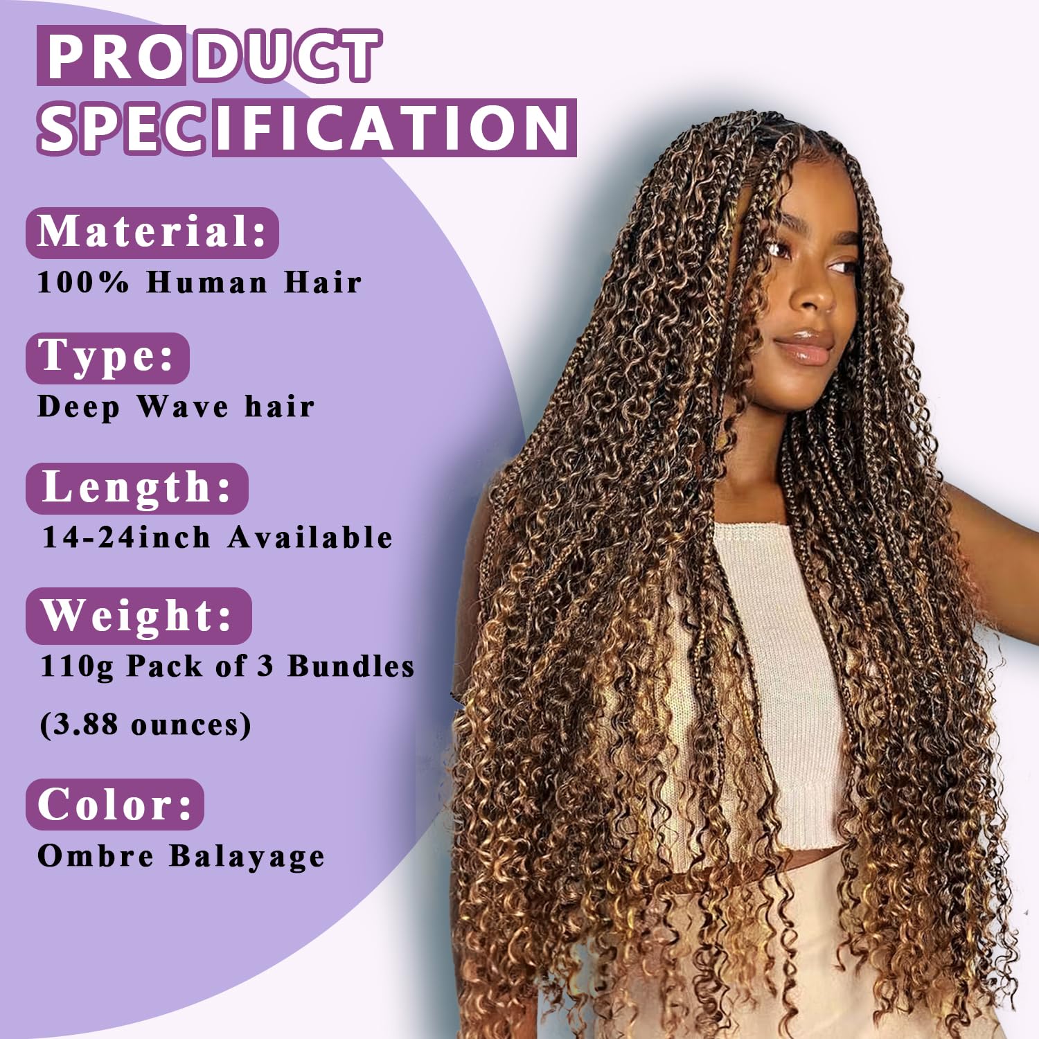 Deep Wave Highlight Ombre Balayage 3 Human Braiding Hair For Black Women