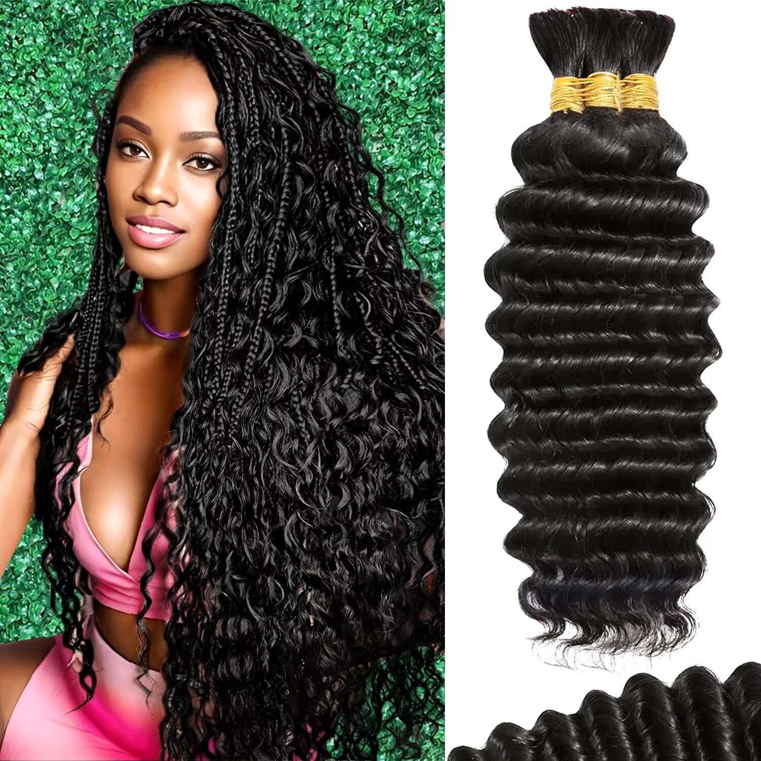 Deep Wave Natural Color 3 Human Braiding Hair  For Black Women