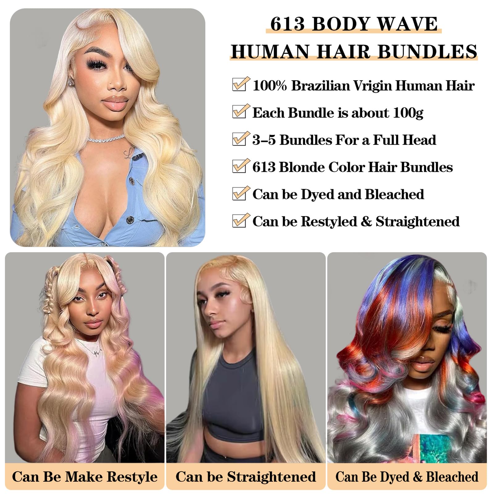613 Body Wave 3 Bundles For Black Women