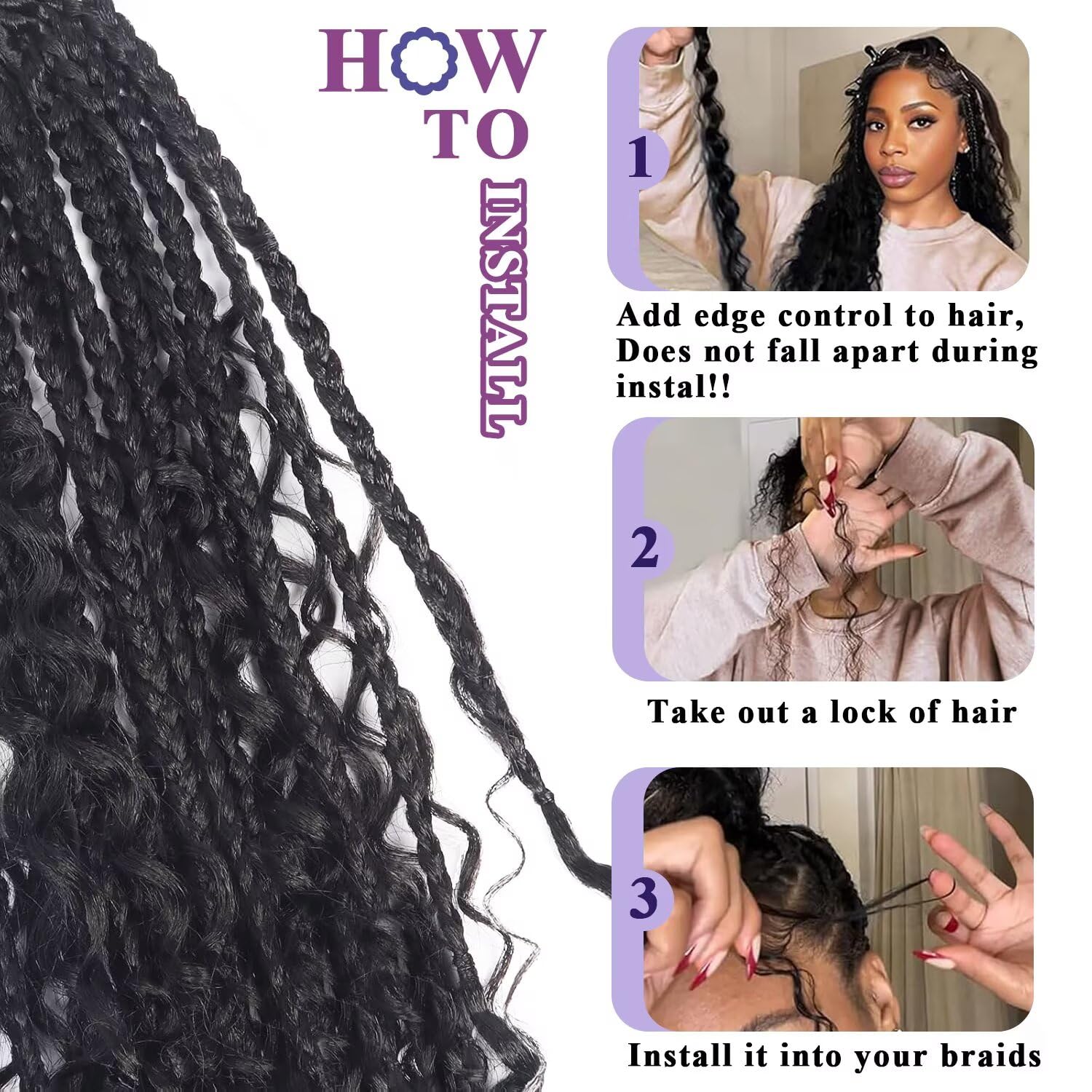 Deep Wave Natural Color 3 Human Braiding Hair  For Black Women