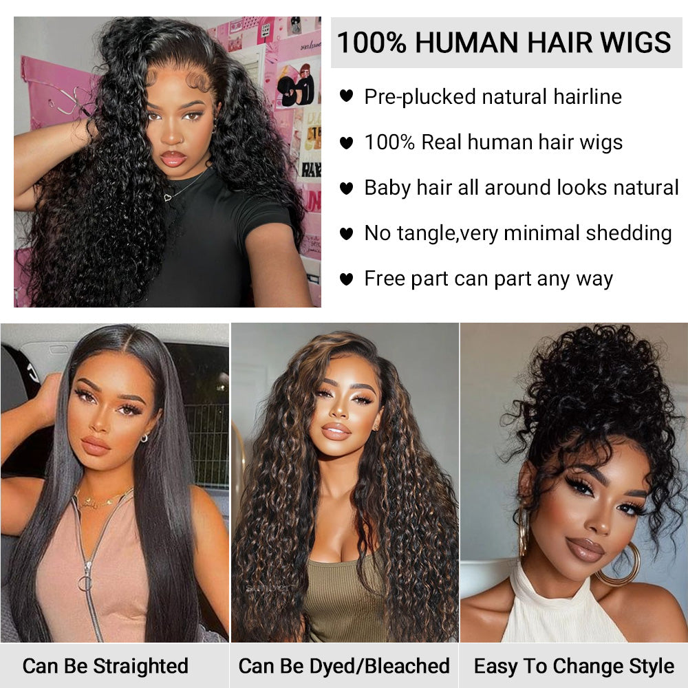 13x6 HD Lace Front Perücke tief gewellt Echthaar für schwarze Frauen 