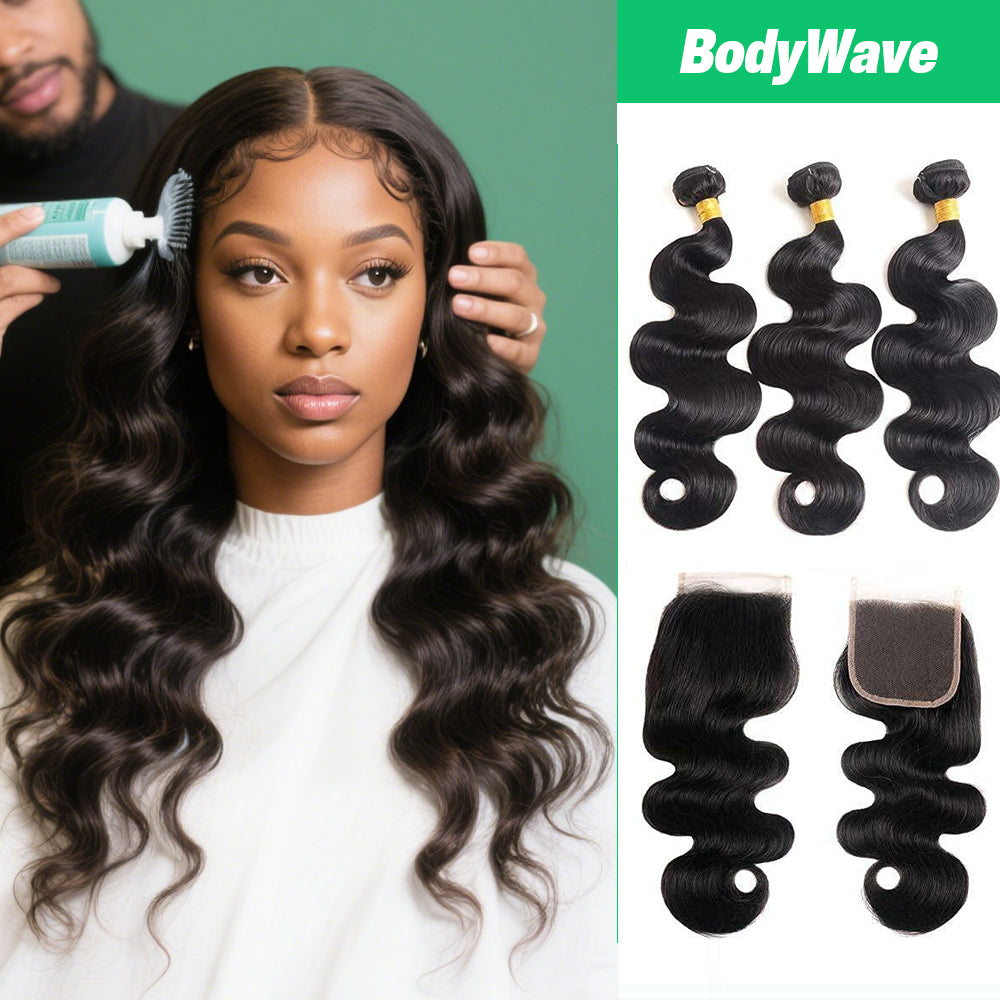 Body Wave Hair 3 Bundles with Lace Closure