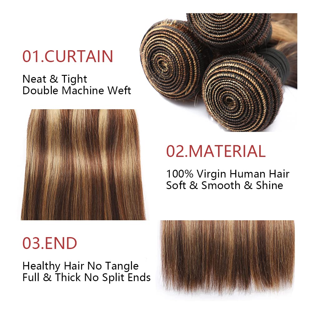 Honey Blonde Straight 3 Bundles with Lace Closure