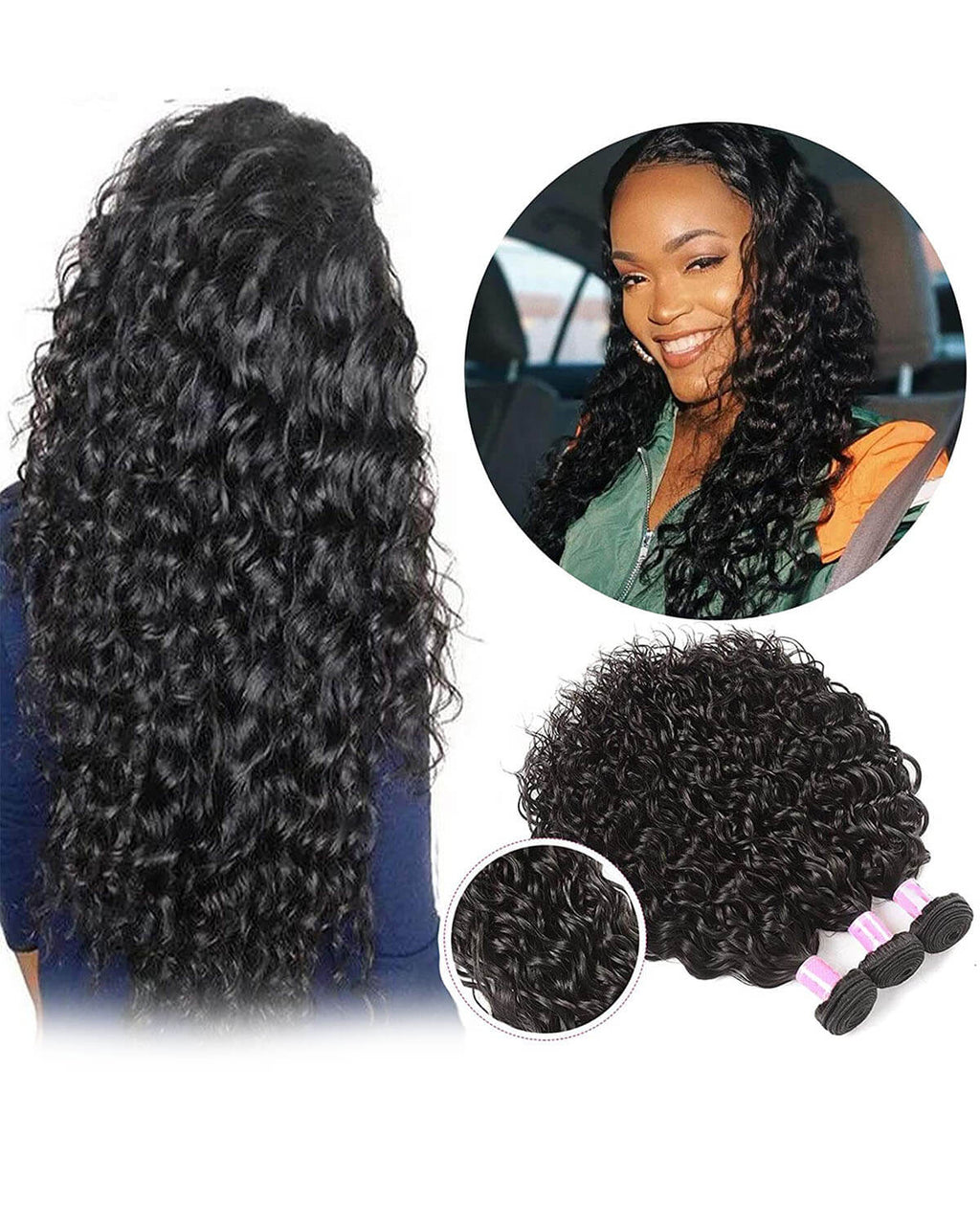 Water Wave Hair 3 Bundles with Lace Closure