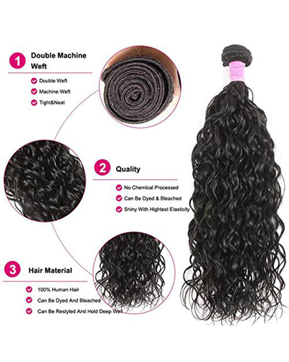 Water Wave Hair 3 Bundles with Lace Closure
