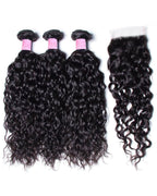 Water Wave Hair 3 Bundles with Lace Closure