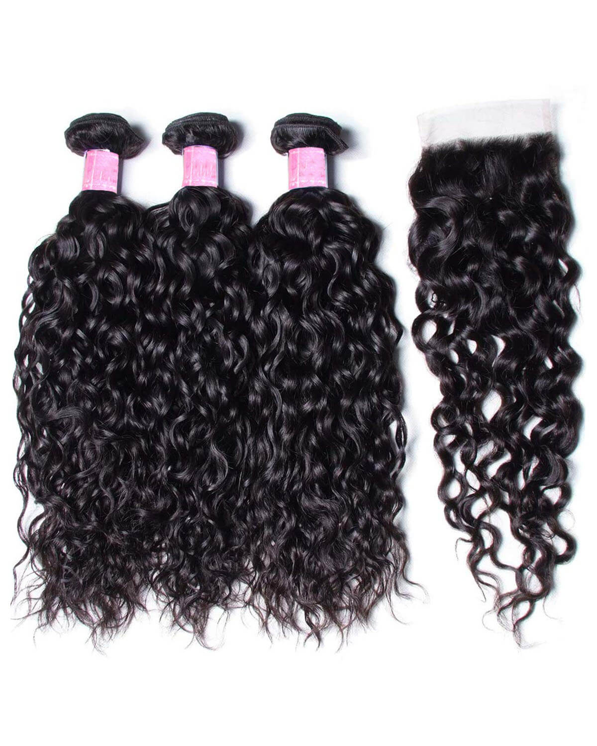 Water Wave Hair 3 Bundles with Lace Closure