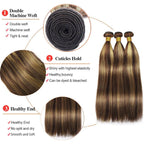 Honey Blonde Straight 3 Bundles with Lace Closure