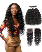 Water Wave Hair 3 Bundles with Lace Closure