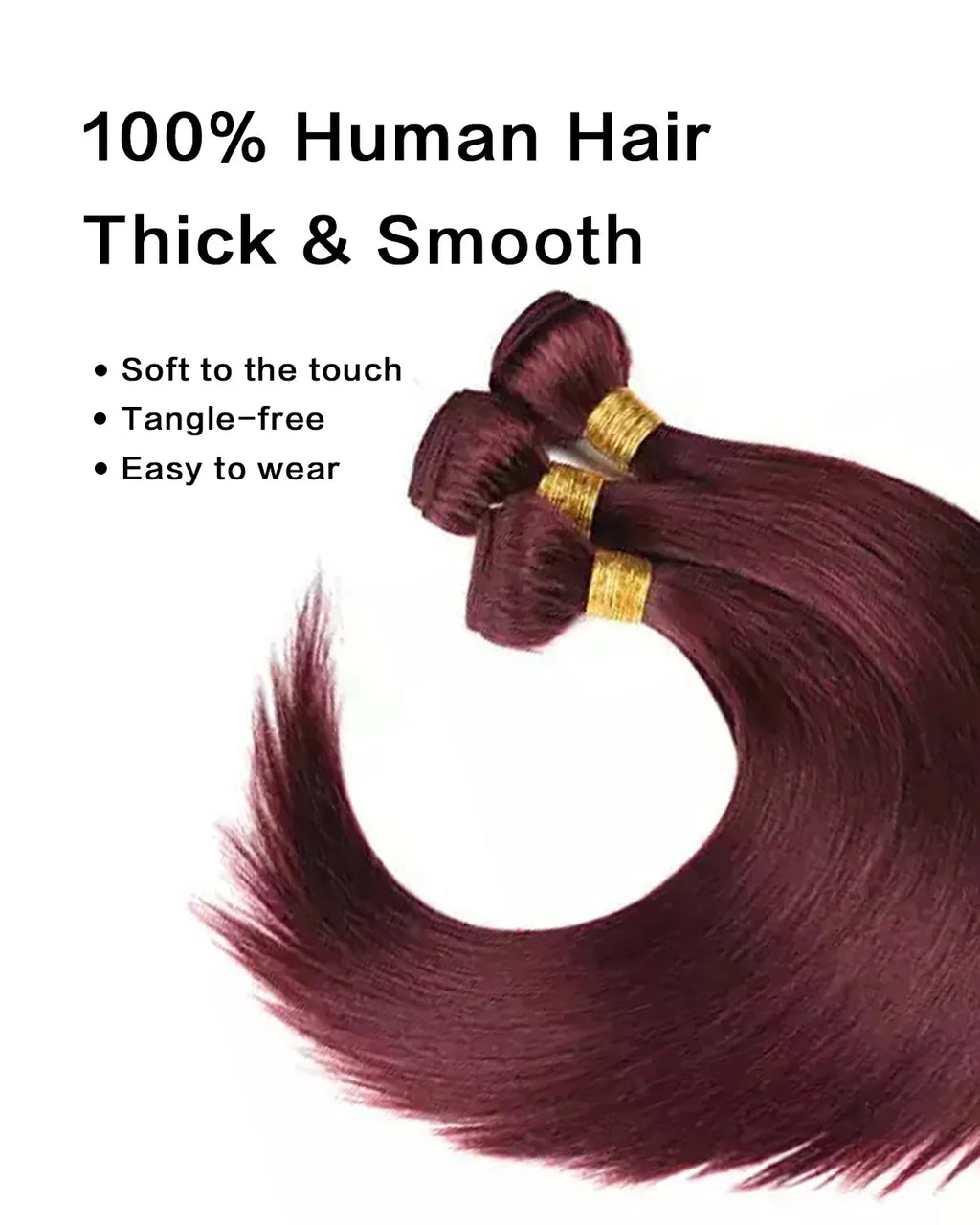 1B/99J Burgundy Red Straight Bundles（3 Bundles）