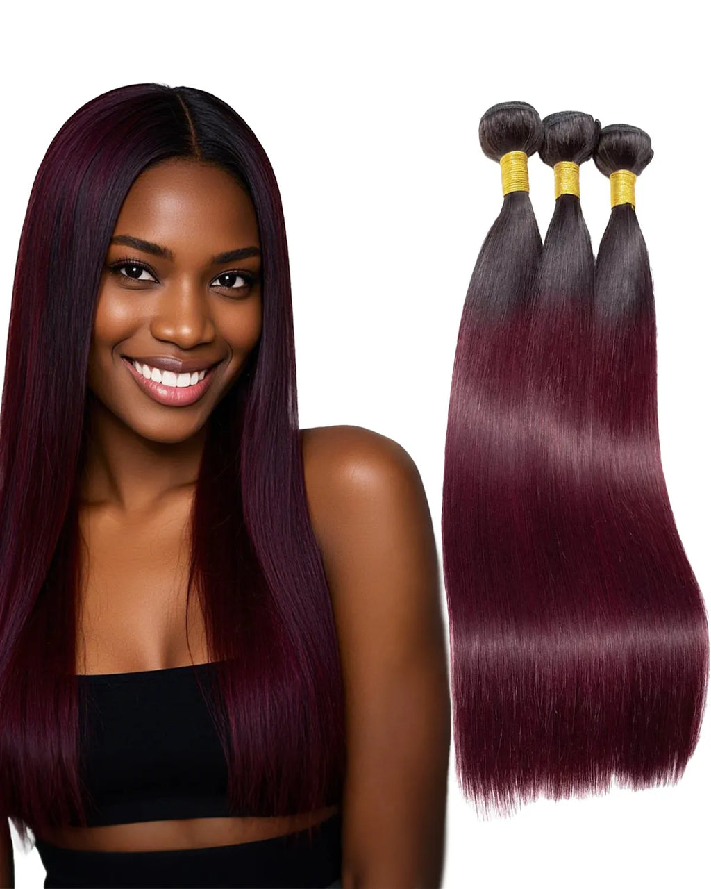 1B/99J Burgundy Red Straight Bundles（3 Bundles）