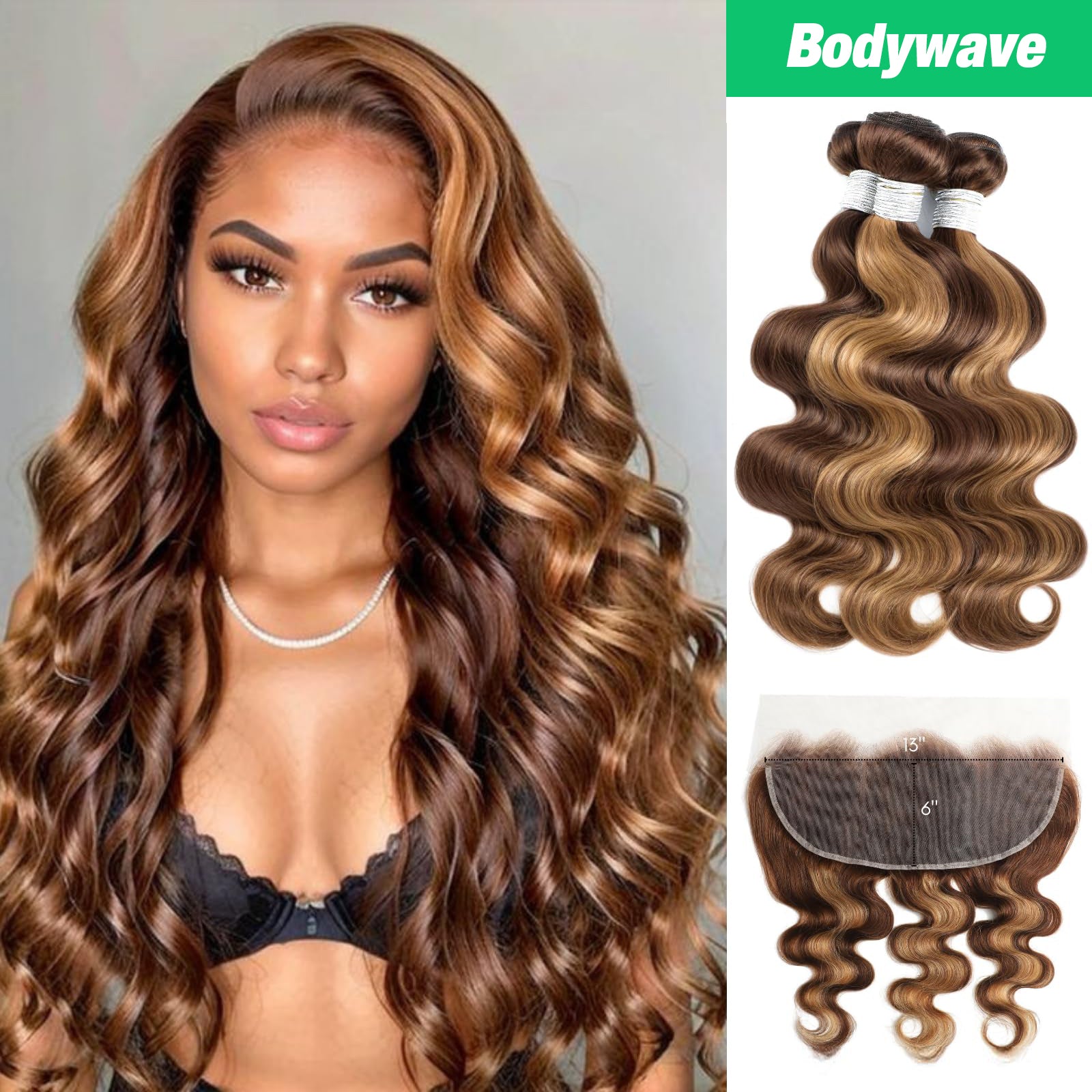 Brown Ombre 3 Bundles with Lace Closure