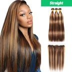 Ombre Highlight Straight 3 Bundles with Lace Closure
