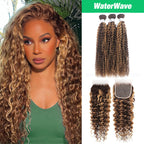 Brown Blonde Curly Hair 3 Bundles with Lace Closure